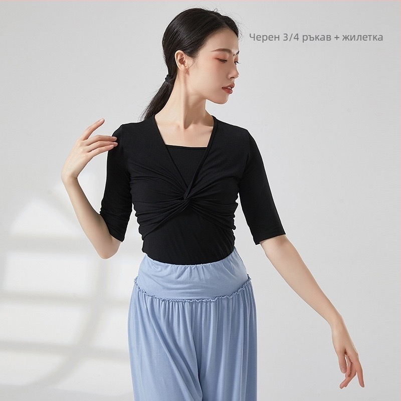 Женски комплект за модерен танц – топ с дълъг ръкав със slim-fit кройка и панталони, Modal плат с памучна подплата (50% памук)