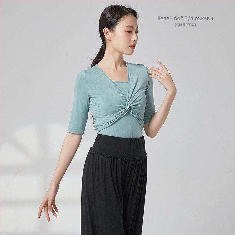 Женски комплект за модерен танц – топ с дълъг ръкав със slim-fit кройка и панталони, Modal плат с памучна подплата (50% памук)