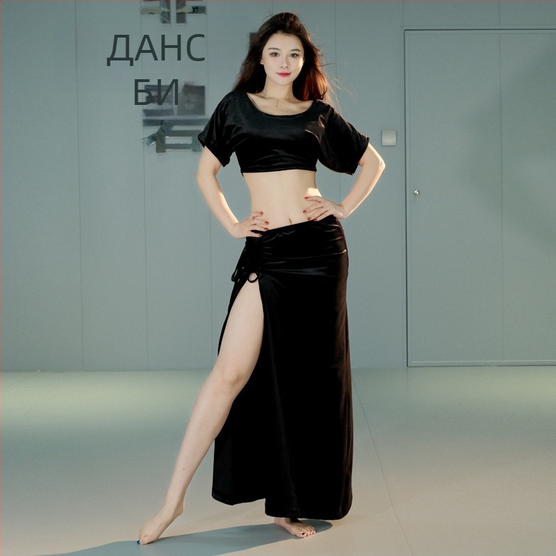 Комплект за танц на корема за тренировки: облекло с цепеща се пола, кадифен плат (полиестер 30-50%), зима 2024, за начинаещи