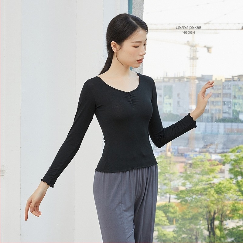 Женски топ за модерен танц, slim-fit, с къси и дълги ръкави, модал/памук 95%, подплата: модал 95% памук, подходящ за балет, латински и етнически танци, пролет-лято-есен