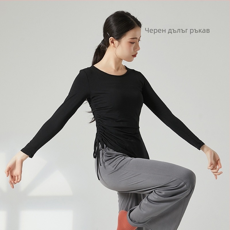 Топ за модерни танци с връзка и цепка, свободен силует, ½ ръкав, материя: вискоза (rayon), подходящ за балет и латин танци