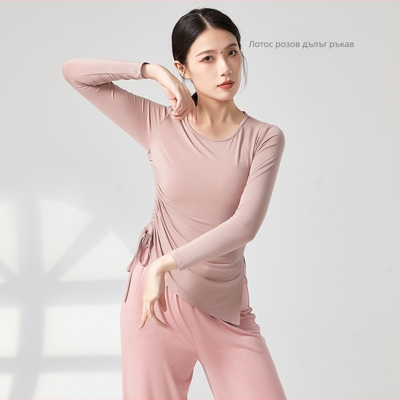 Топ за модерни танци с връзка и цепка, свободен силует, ½ ръкав, материя: вискоза (rayon), подходящ за балет и латин танци