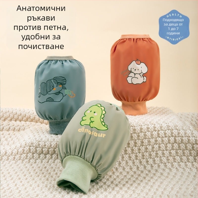 Детски водоустойчиви ръкави за защита на дрехи, карикатурен принт, полиестер, за 1–3 г., унисекс, зима/пролет/есен