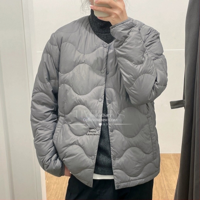 Мъжко леко пухено яке с качулка, Corduroy тъкан, 550 пух от бял гъска, Машинно пране, Зимна колекция 2024