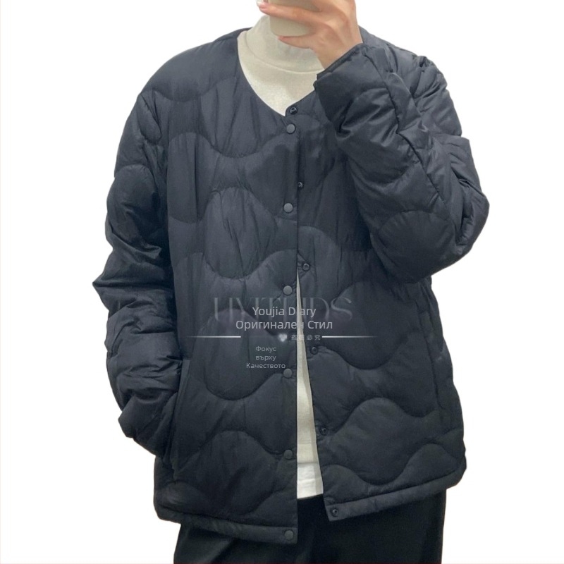 Мъжко леко пухено яке с качулка, Corduroy тъкан, 550 пух от бял гъска, Машинно пране, Зимна колекция 2024