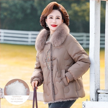 Зимно дамско палто с пух-пълнеж, полиестерна материя, основен състав 50-70% полиестер, акрил под 30%, палто в китайски стил, Зима 2023