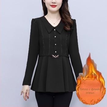 Женска риза от памучно-полиестерна смес, дълги ръкави, V-образна яка, пуловер стил, дължина 50–65 см