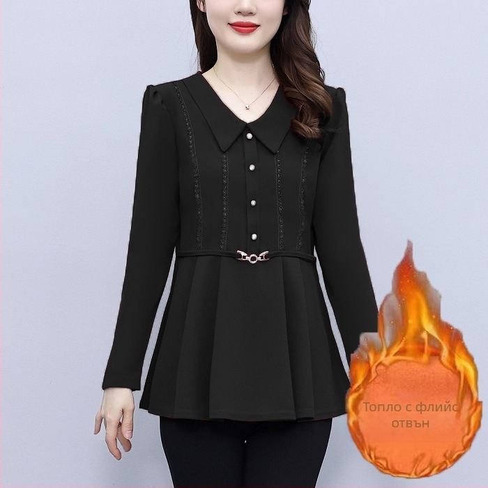 Женска риза от памучно-полиестерна смес, дълги ръкави, V-образна яка, пуловер стил, дължина 50–65 см