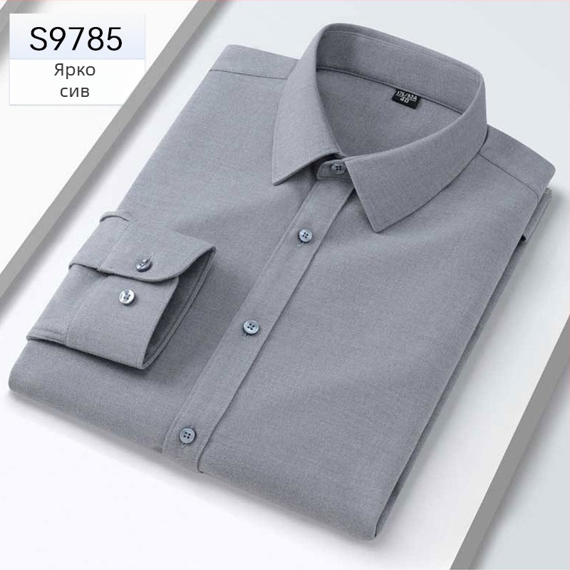 Риза от модал за мъже, квадратна яка, дълги ръкави, прав модел