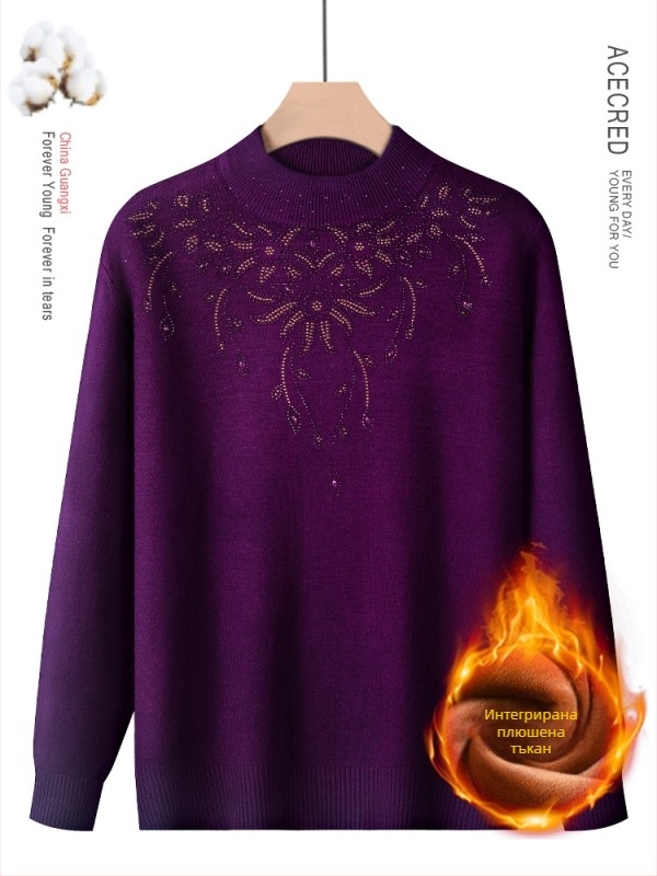 Дамски пуловер от вълнен бленд с полутурнек яка, дълги ръкави, дължина 50–65 cm (Полиестер 30–50%)