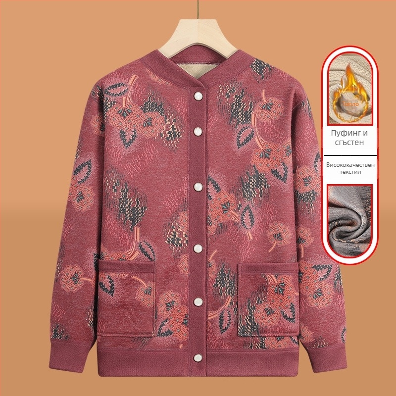 Плетен кардиган за възрастни с поларено подплатяване, зимна топлина, полиестерово влакно, съдържащо повече от 95%, V-образно деколте, дълги ръкави, ежедневен стил