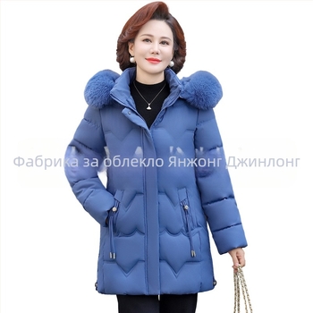 Памучно подплатено зимно яке за жени на средна възраст, дебела изолация, прав силует, средна дължина, имитационна яка
