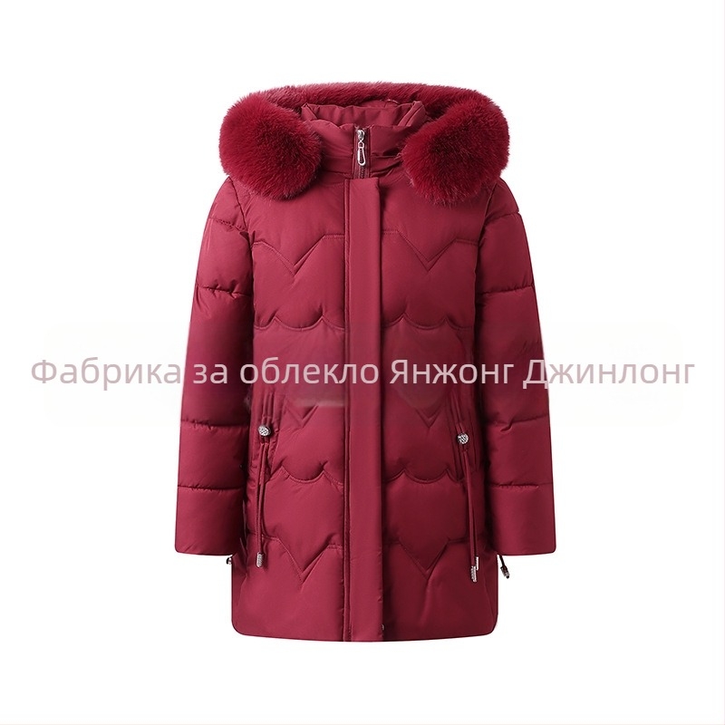 Памучно подплатено зимно яке за жени на средна възраст, дебела изолация, прав силует, средна дължина, имитационна яка