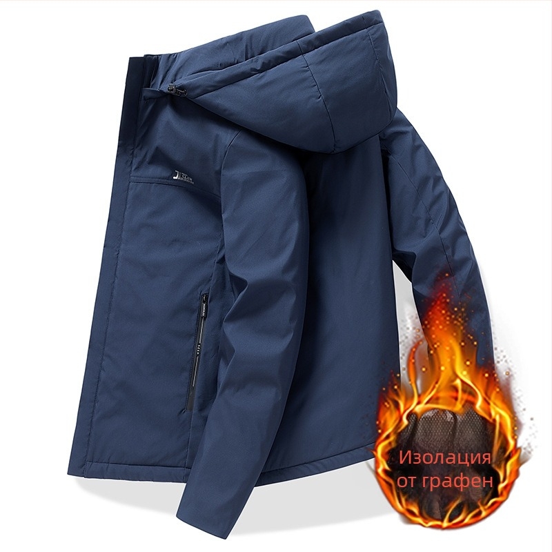 Мъжко зимно яке с графенова подплата и памучна изолация, стояща яка, цип за закопчаване, удебелено, 100% полиестер