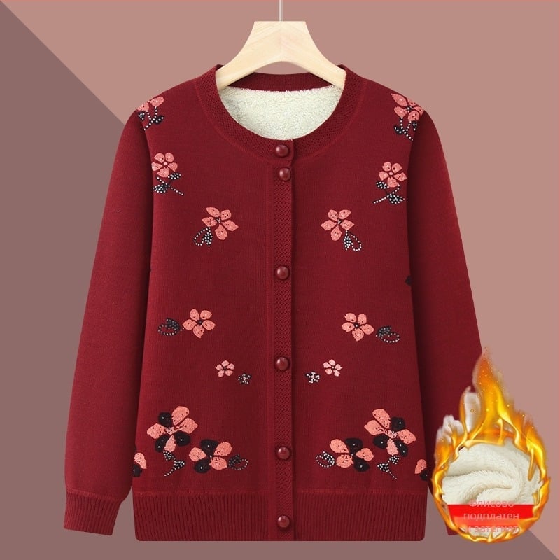 Зимен кардиган за възрастни — подплатен с полар, полиестер, дълги ръкави, свободна кройка, копчета