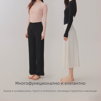 Дамски пуловер от 95% памук, антибактериален, с брусирана текстура и плътна материя, средно висока яка, есенен модел