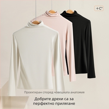 Женски модален термален топ с висока яка, пуловер, дълъг ръкав, Slim fit, 181–200 г/м²