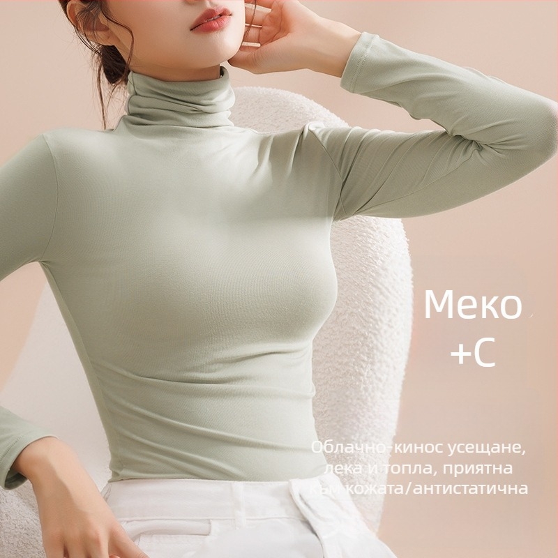Женски модален термален топ с висока яка, пуловер, дълъг ръкав, Slim fit, 181–200 г/м²