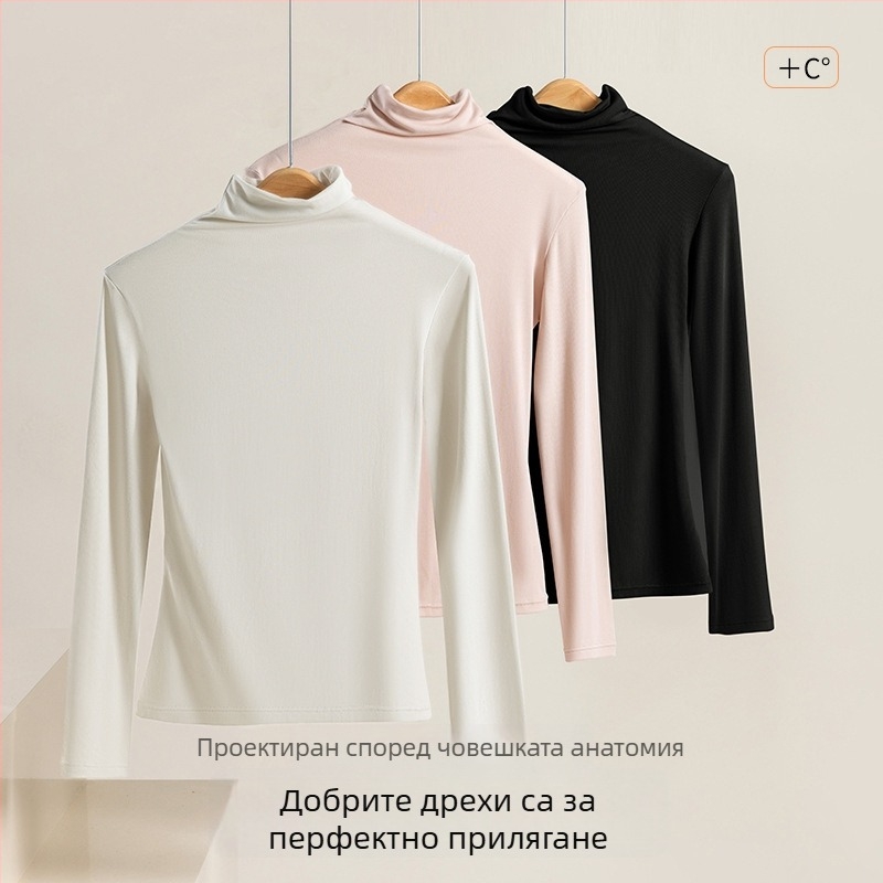 Женски модален термален топ с висока яка, пуловер, дълъг ръкав, Slim fit, 181–200 г/м²