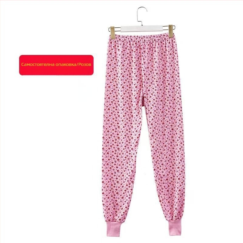 Дамски дълги домашни панталони с флорален принт, ниска талия, памук с полиестрова подплата, cropped дължина, дишащи и умерено топли