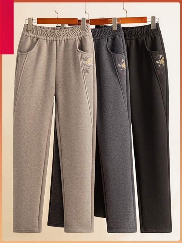 Дамски панталони с подплата от флис, висока талия, права кройка, зимни, дебела материя, ежедневен стил за дамите на средна възраст и по-възрастните