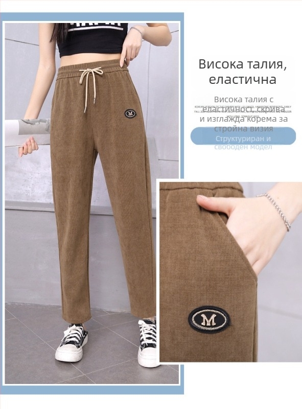 Панталони от капок велур, права кройка, подплатени с флийс, дебели зимни панталони за зима 2024, полиестер 80–90%