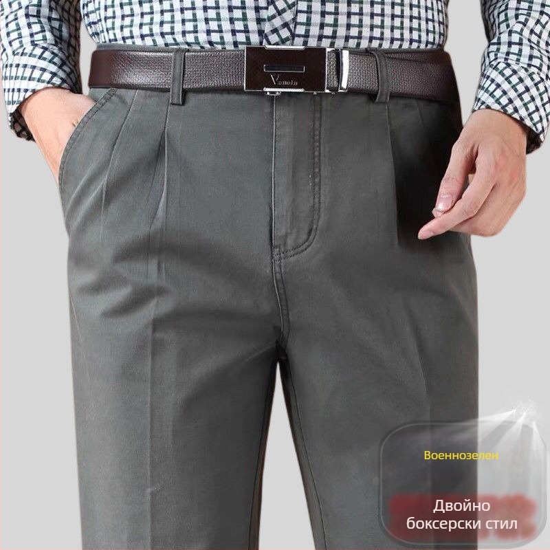 Панталони с прави крачоли от памук-лен смес за зимно бизнес облекло