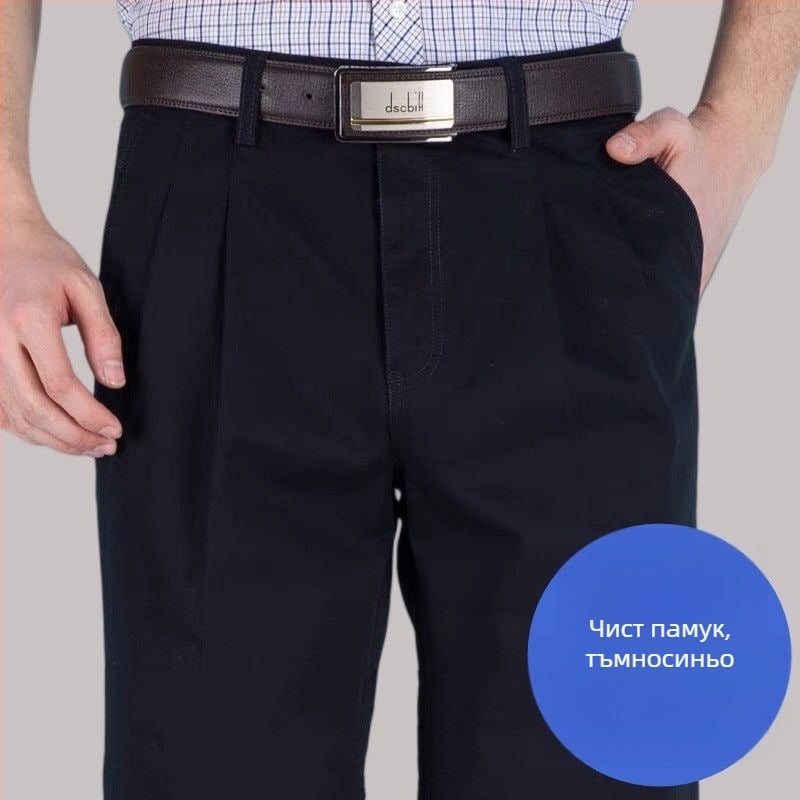 Панталони с прави крачоли от памук-лен смес за зимно бизнес облекло