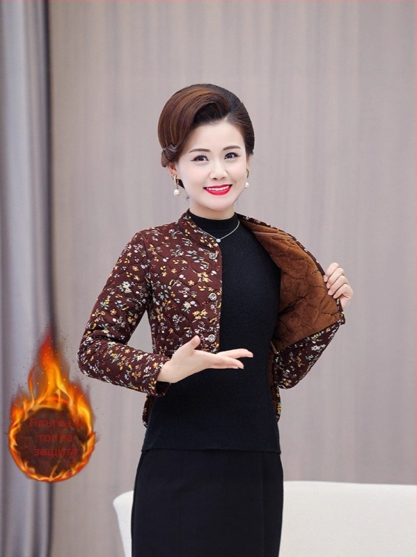 Топло подплатено жилетка за защита на ръцете и раменете, за жени, зима 2025, флорална шарка, къс модел, дължина 40–50 см, без гладене