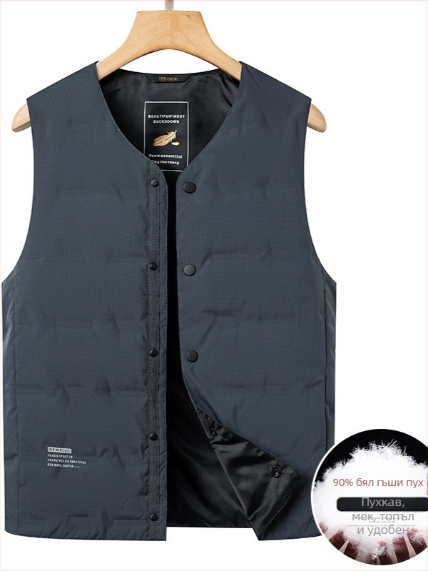 Мъжка пухена жилетка с V-образно деколте, дебела за есенно-зимния сезон, 86–90% патешки пух, подплата полиестер