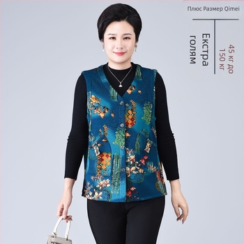 Дамски жилет с флорален принт, полиестер/еластан тъкан, casual стил, дължина 50–65 см