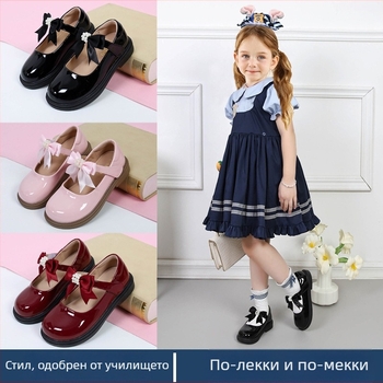 Детски кожени училищни обувки за момичета, синтетична кожа, Велкро закопчаване, PU подплата и PU стелка, гумена подметка