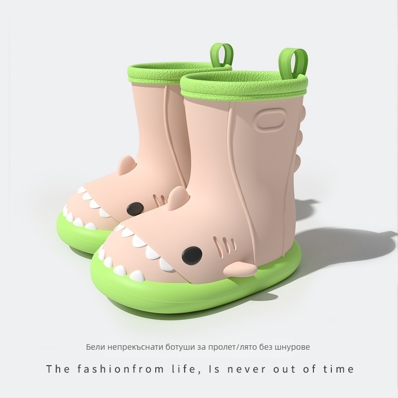 Детски дъждовни ботуши с акула – карикатурен стил, PVC горна част, нисък вал, за деца от 6 месеца до 4–6 години