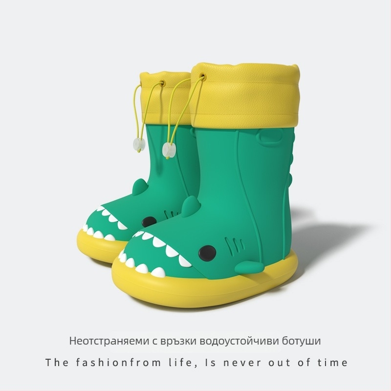 Детски дъждовни ботуши с акула – карикатурен стил, PVC горна част, нисък вал, за деца от 6 месеца до 4–6 години