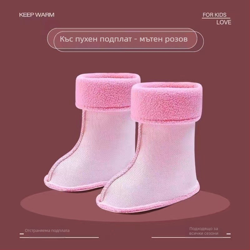 Унисекс детски ботуши за дъжд с карикатурен дизайн, подплатени с флис, противохлъзгаща PVC подметка, нисък обхват