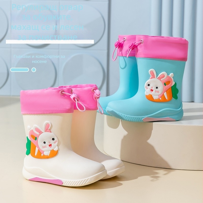 Детски дъждовни ботуши с анимационен животински принт, PVC, нехлъзгаща подметка, средна височина, за деца 4–12 г.