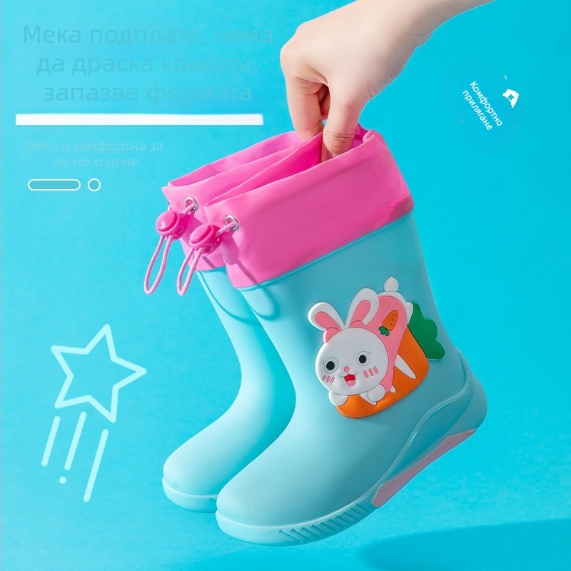 Детски дъждовни ботуши с анимационен животински принт, PVC, нехлъзгаща подметка, средна височина, за деца 4–12 г.