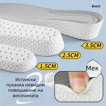 Невидими повдигащи стелки за обувки – дишащи, дезодориращи, PU материал, унисекс