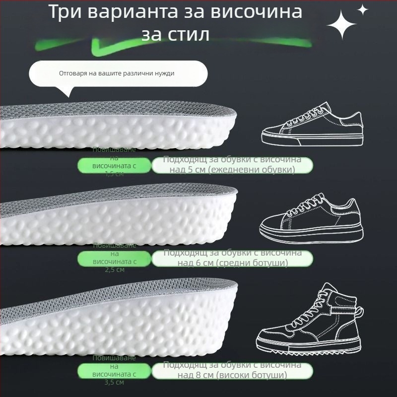 Невидими повдигащи стелки за обувки – дишащи, дезодориращи, PU материал, унисекс