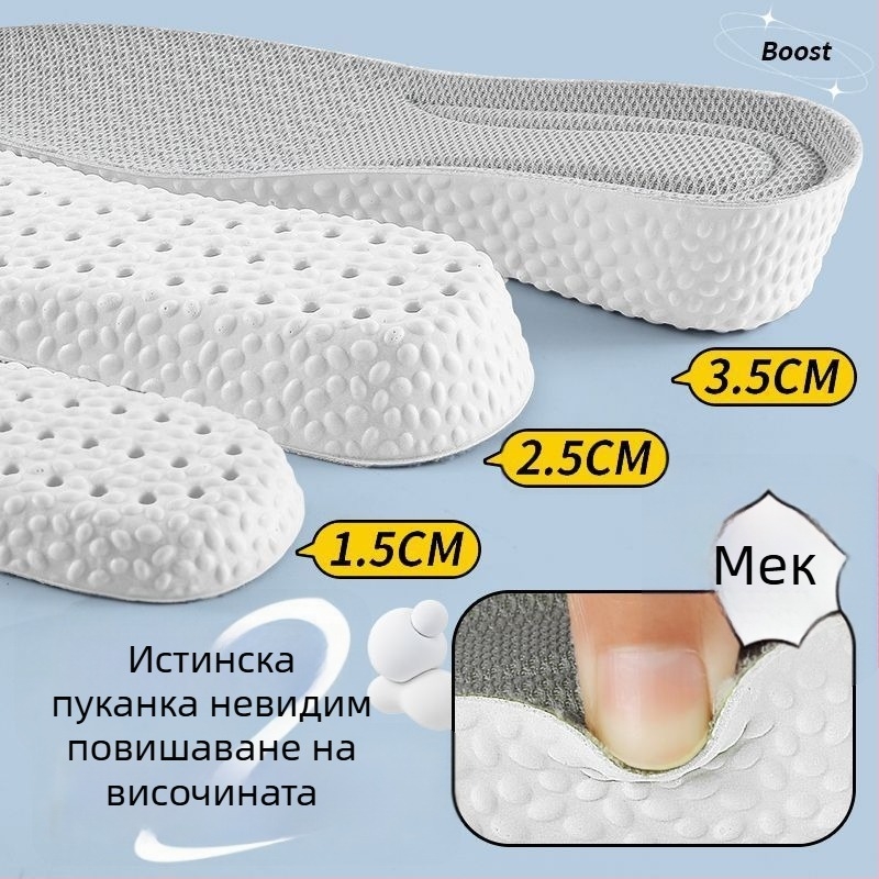 Невидими повдигащи стелки за обувки – дишащи, дезодориращи, PU материал, унисекс