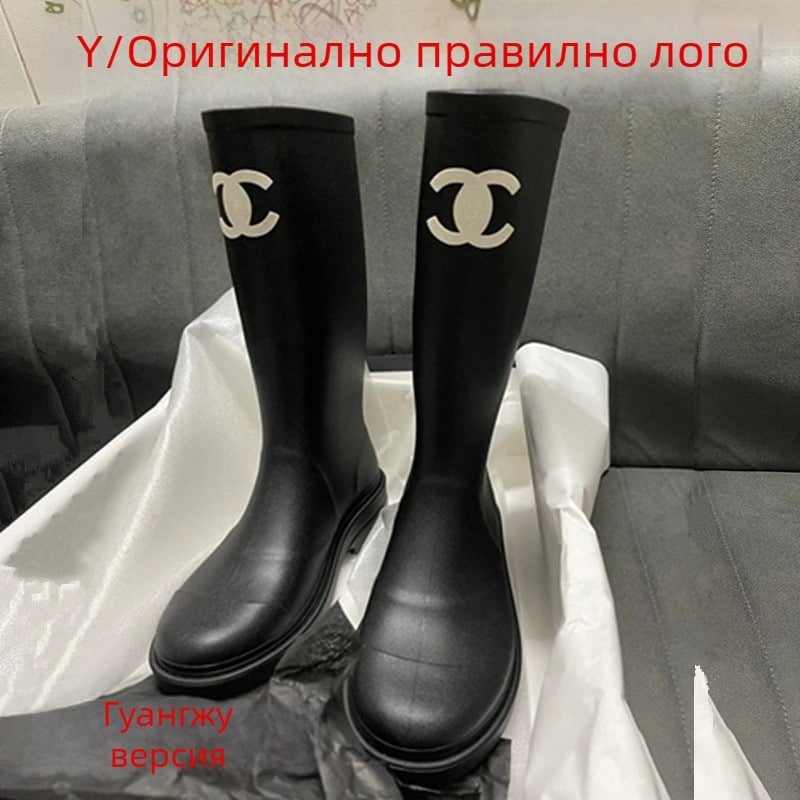 Дамски водоустойчиви ботуши за дъжд с средно висока тръба, кръгла носка, дебела подметка и среден ток (3–5 см)