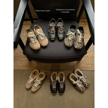 Дамски маратонки с връзки, дистрес звездни детajли, нисък профил, горен материал кожа, вътрешен материал овча кожа, подметка гума