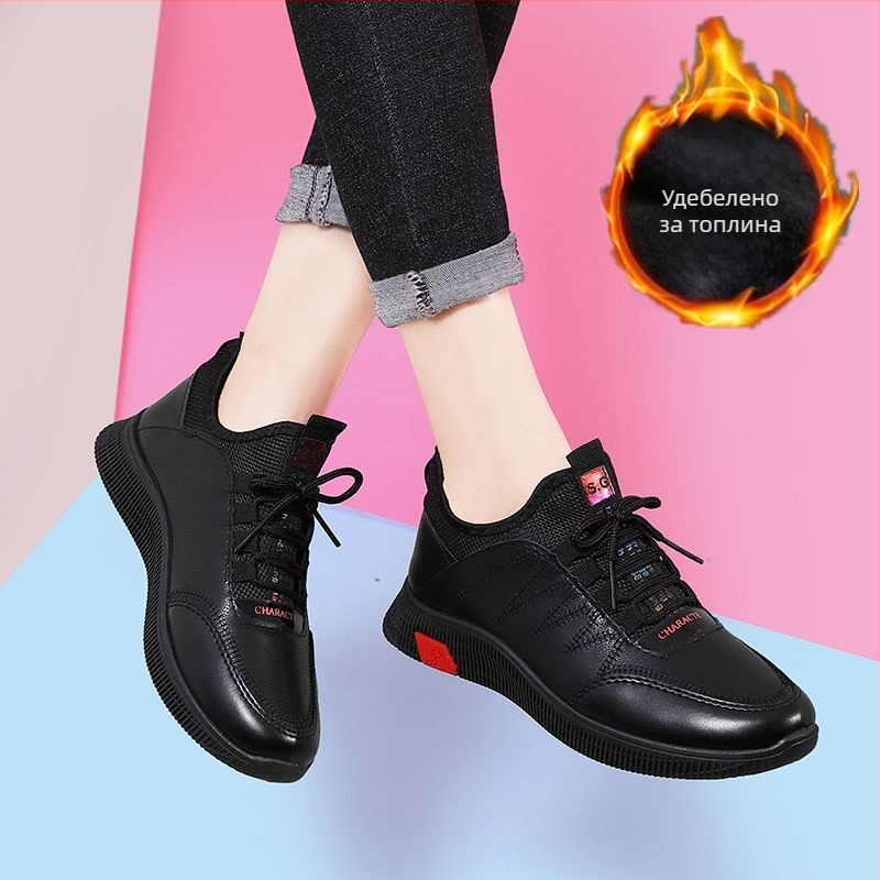 Дамски спортни обувки без връзки за ежедневието с кръгла носка, PU горна част, PU стелка, мрежеста подплата и гумирана подметка