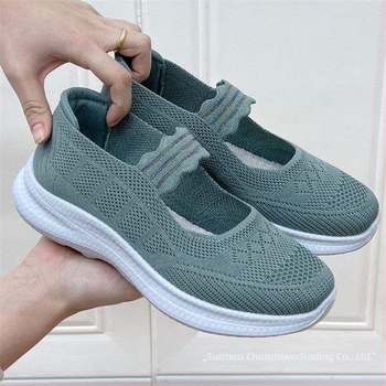 Дамски мрежести обувки за ходене без връзки, Fly-Knit горно, противохлъзгаща се мека подметка, остър нос, лято