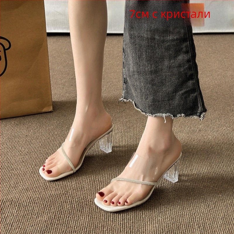 Римски сандали с горна част от синтетична кожа, квадратен нос, каучукова подметка, лято 2024