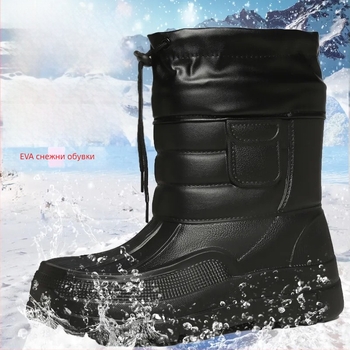Мъжки зимни високи снегоботи с пухена подплата, EVA горна част и подметка, предно връзване, нисък квадратен ток