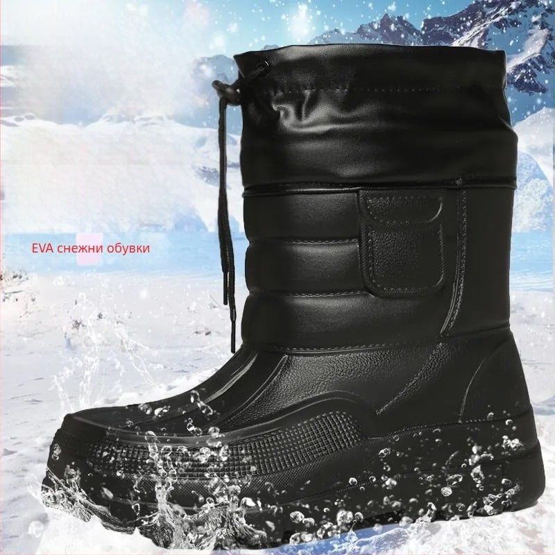 Мъжки зимни високи снегоботи с пухена подплата, EVA горна част и подметка, предно връзване, нисък квадратен ток
