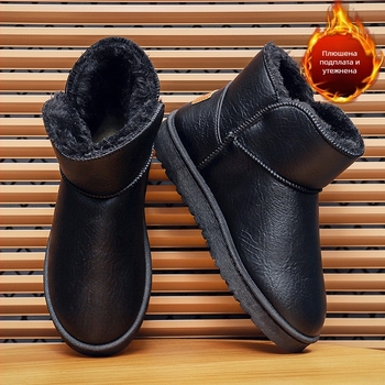 Мъжки зимни ботуши за сняг – ежедневни, PU горна част, антиплъзгаща гумена подметка, топъл изкуствен пух