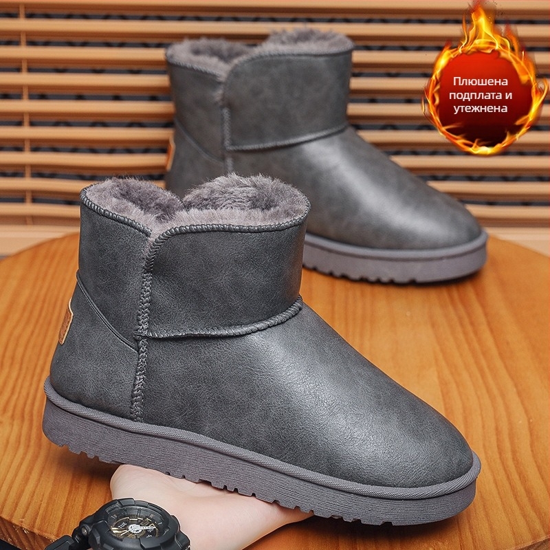 Мъжки зимни ботуши за сняг – ежедневни, PU горна част, антиплъзгаща гумена подметка, топъл изкуствен пух