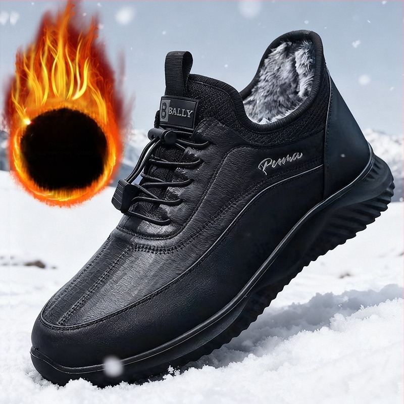 Мъжки кожени снегоботи, PU горна част и подметка, подплата от изкуствен плюш, инжекционно формована подметка, леки и дишащи, противохлъзгаща подметка, зимен сезон 2025